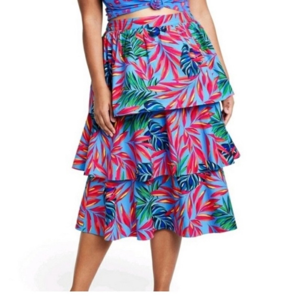 Tabitha Brown Tropical Print Tiered Skirt Size XXS‎